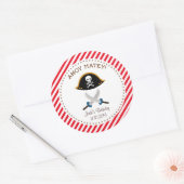 海賊誕生日サンキューステッカー赤 ラウンドシール (封筒)