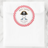 海賊誕生日サンキューステッカー赤 ラウンドシール (バッグ)