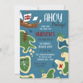 海賊誕生日トレジャーマップブルー 招待状 (正面)