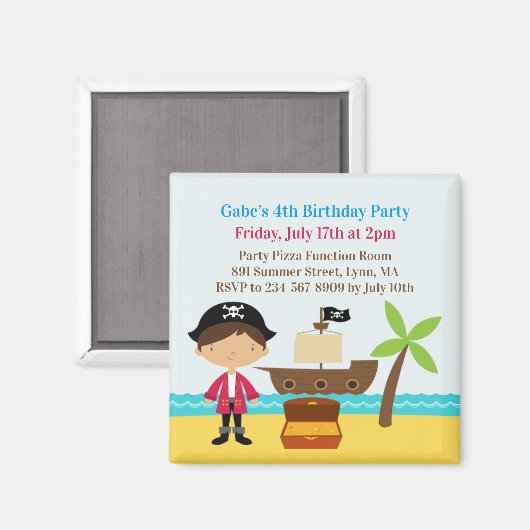 海賊誕生日パーティキャプテン招待状マグネット マグネット (正面/裏面)