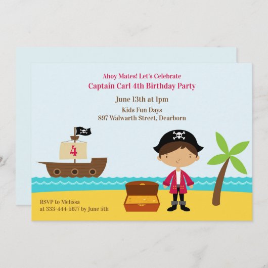 海賊誕生日パーティキャプテン招待状 招待状 (正面/裏面)