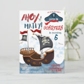 海賊誕生日パーティーウォーターカラー招待状 招待状 (スタンド正面)