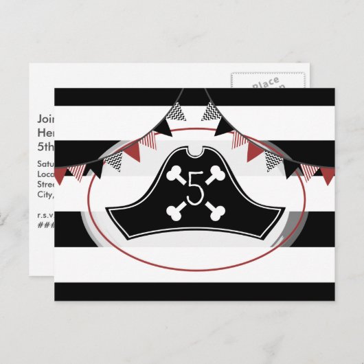 海賊誕生日パーティーポストカード招待状 インビテーションポストカード (正面/裏面)