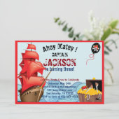 海賊誕生日パーティー招待船ストライプ式 招待状 (スタンド正面)