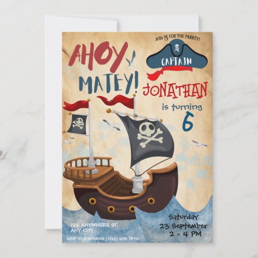 海賊誕生日パーティー水の色 招待状 (正面)