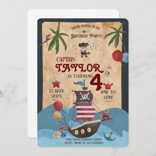 海賊誕生日招待状 招待状 (正面/裏面)