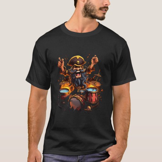 海賊遊のドラムおもしろいバカニールドラマー Tシャツ (正面)