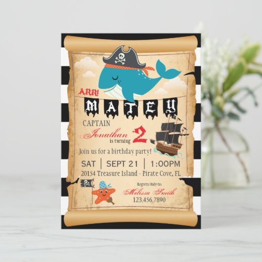 海賊鯨とヒトデ誕生日招待状 招待状 (スタンド正面)