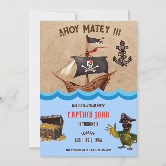 海賊5番目のバースデーパーティ招待状 招待状 (正面)