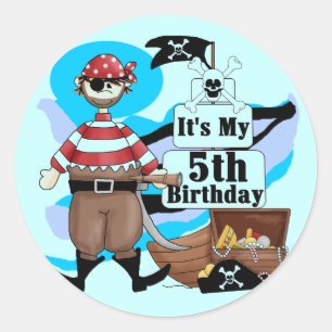 海賊5誕生日Tシャツとギフト ラウンドシール