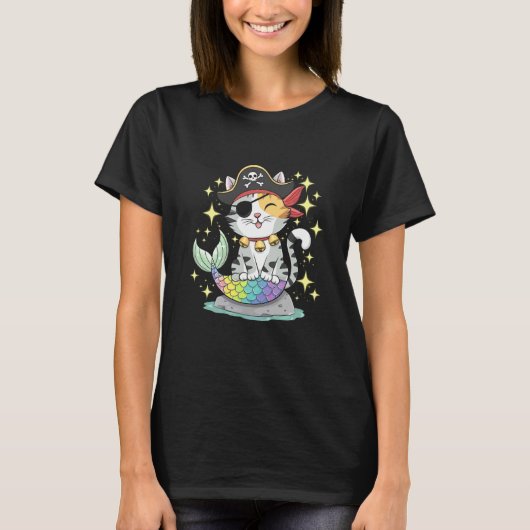 海賊 マーメイド 猫 愛好家 子猫 ペットオーナー 男性 女性 Tシャツ (正面)