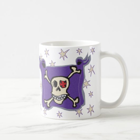 海賊: 星が付いているスカルおよび十字の骨の旗 コーヒーマグカップ (右)