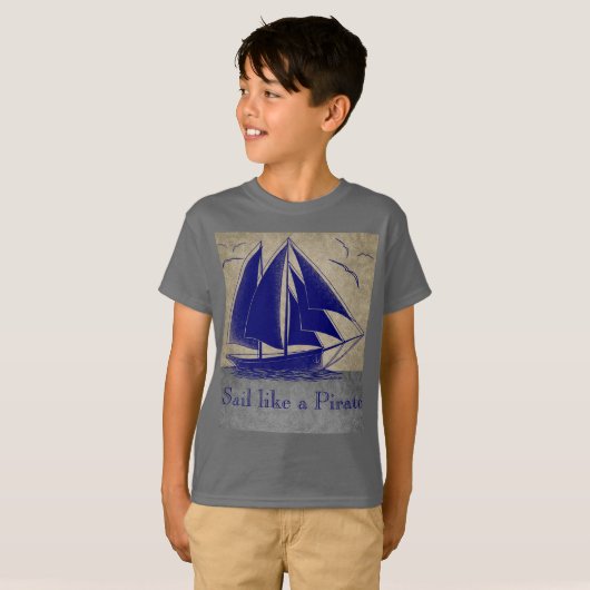 海賊、航海のな男の子個人的なヴィンテージのように航海して下さい Tシャツ (正面フル)