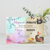 海賊 or マーメイドの誕生日招待状 兄弟姉妹と一緒 招待状 (スタンド正面)