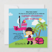 海賊Ahoy仲間の誕生日のパーティの招待状の女の子 招待状 (正面)