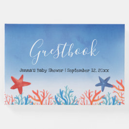 海赤ちゃんシャワー水色ヒトデのサンゴ ゲストブック