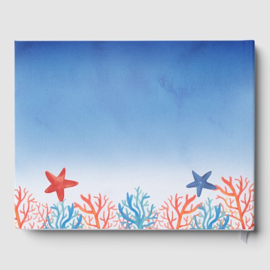 海赤ちゃんシャワー水色ヒトデのサンゴ ゲストブック (裏面)