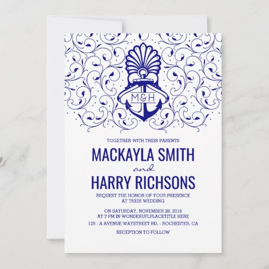 海軍いかりの航海のなビーチ結婚式 招待状 (正面)