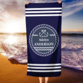 海軍いかり及びロープパーソナライズされたビーチタオル ビーチタオル