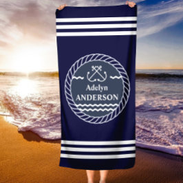 海軍いかり及びロープパーソナライズされたビーチタオル ビーチタオル