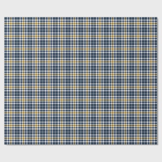 海軍およびイエロー・ゴールドのスポーティな格子縞パターン ラッピングペーパー (フラット)