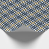 海軍およびイエロー・ゴールドのスポーティな格子縞パターン ラッピングペーパー (角)