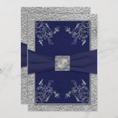 海軍およびピューターのモノグラムのな結婚式招待状 招待状 (正面/裏面)