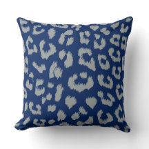 海軍および灰色のヒョウのリバーシブルのプリントの枕