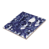 海軍および白いバラのスカルの上で壊される タイル (側面)