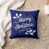 海軍および白いメリークリスマスの原稿のタイポグラフィ クッション (ブランケット)