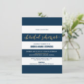 海軍および白のストライプの金ゴールドのグリッターのブライダルシャワー 招待状 (スタンド正面)