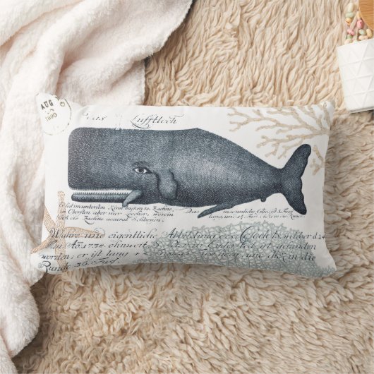 海軍および砂の海岸のクジラのコラージュ ランバークッション (ブランケット)