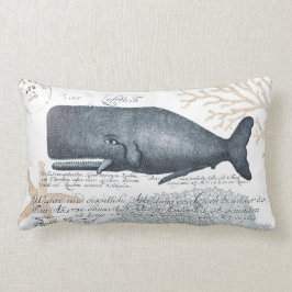 海軍および砂の海岸のクジラのコラージュ ランバークッション