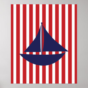 海軍および赤くストライプので航海のな船 ポスター