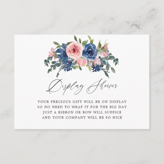 海軍および赤面フローラブライダル表示シャワー エンクロージャーカード (正面)