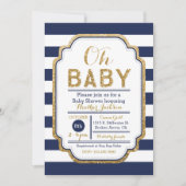 海軍および金ゴールドのベビーシャワーの招待状、男の赤ちゃん 招待状 (正面)