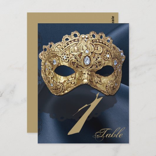 海軍および金ゴールドの仮面舞踏会の結婚式のテーブル数 ポストカード (正面/裏面)