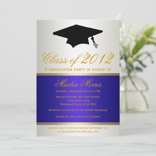 海軍および金ゴールドの卒業の招待状 招待状 (スタンド正面)