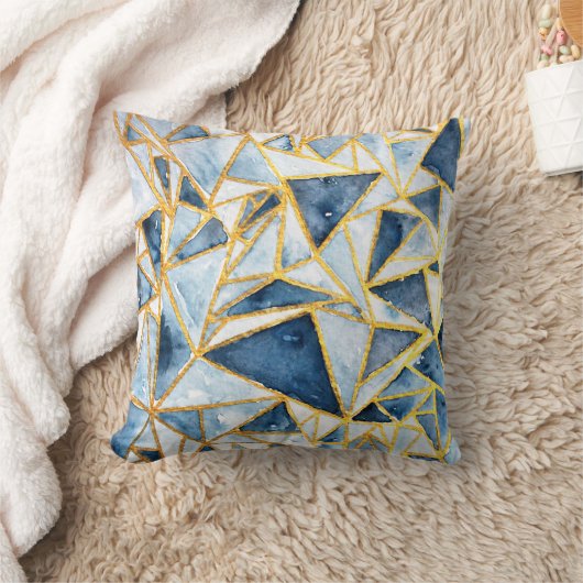 海軍および金ゴールドの幾何学的なパターン クッション (ブランケット)