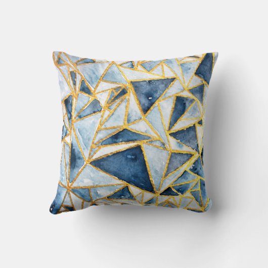 海軍および金ゴールドの幾何学的なパターン クッション (裏面)
