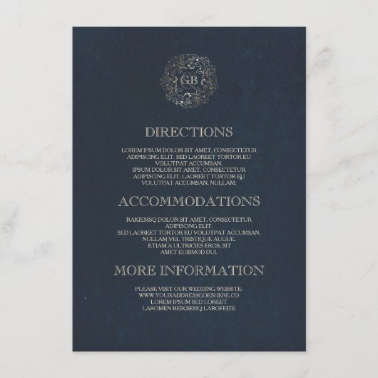 海軍および金ゴールドの花のリースのヴィンテージ情報 エンクロージャーカード (正面)