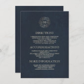 海軍および金ゴールドの花のリースのヴィンテージ情報 エンクロージャーカード (正面/裏面)