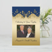 海軍および金ゴールドの蝶第50写真記念日 招待状 (スタンド正面)