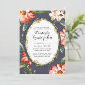 海軍および金ゴールドフローラヴィンテージブライダルシャワー 招待状 (スタンド正面)