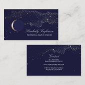 海軍および金ゴールド夜星の三日月形の月のモダン 名刺 (正面/裏面)