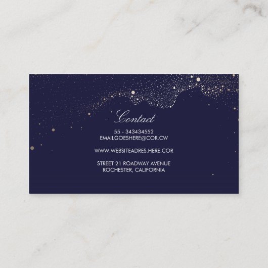 海軍および金ゴールド夜星の三日月形の月のモダン 名刺 (裏面)