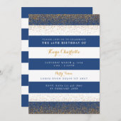 海軍および金ゴールド誕生日招待状（成人向け） 招待状 (正面/裏面)