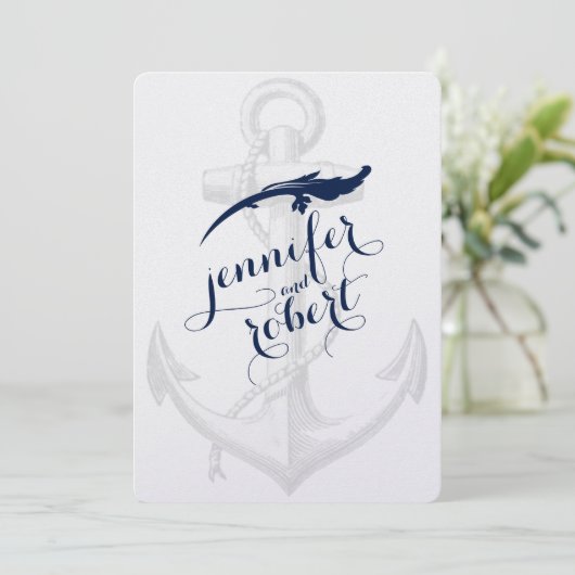 海軍および銀のいかりのビーチ結婚式 招待状 (スタンド正面)