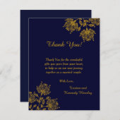 海軍および黄色い花柄4x5の平らなサンキューカード サンキューカード (正面/裏面)