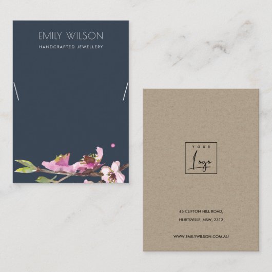 海軍さくらんぼ花フローラネックレス表示ロゴ 名刺 (正面/裏面)